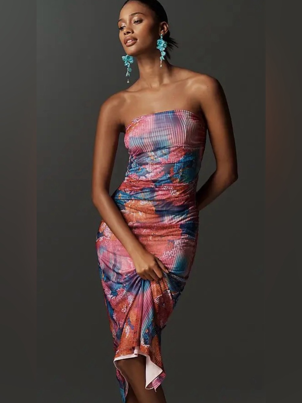 NWT Anthropologie Soleil Strapless Ruched Mesh Dress